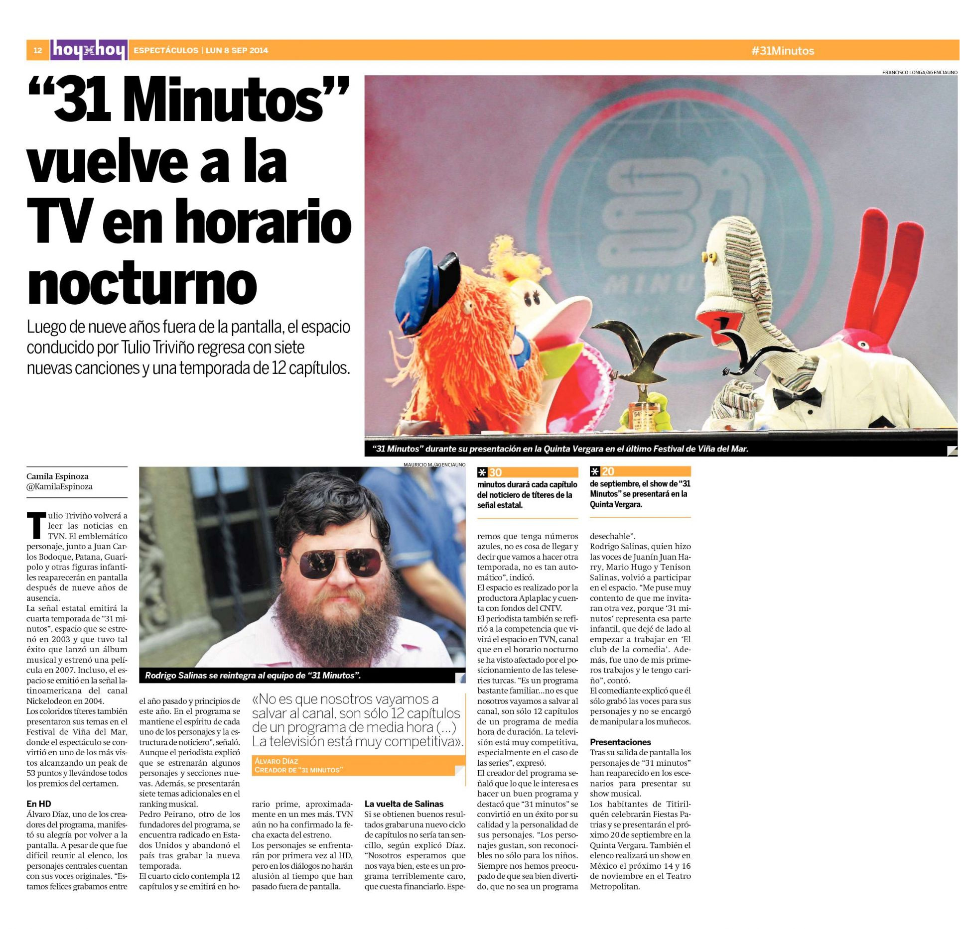 31 minutos vuelve a la TV en horario nocturno (Hoy×Hoy)
