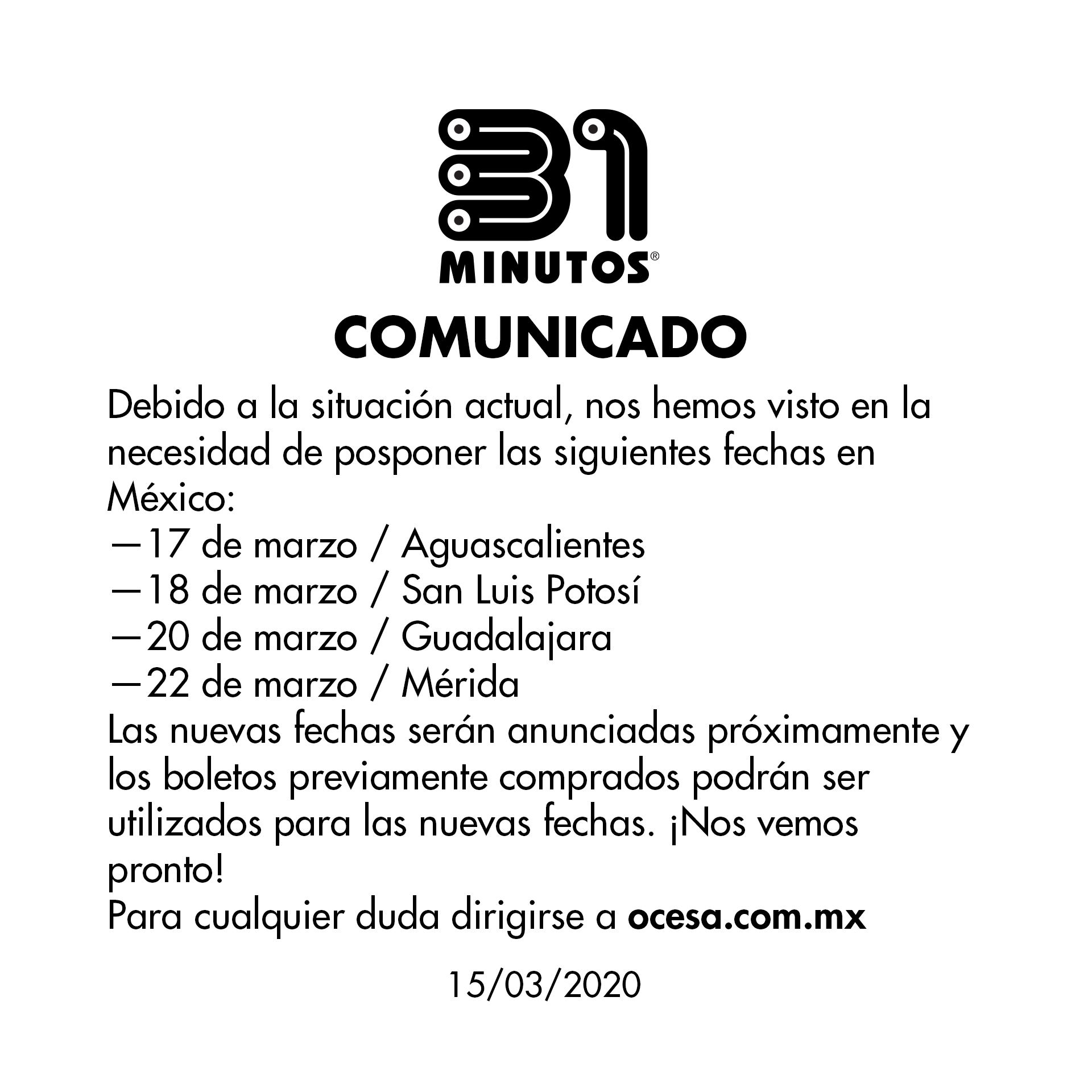 Comunicado sobre los shows en vivo en México y la situación actual