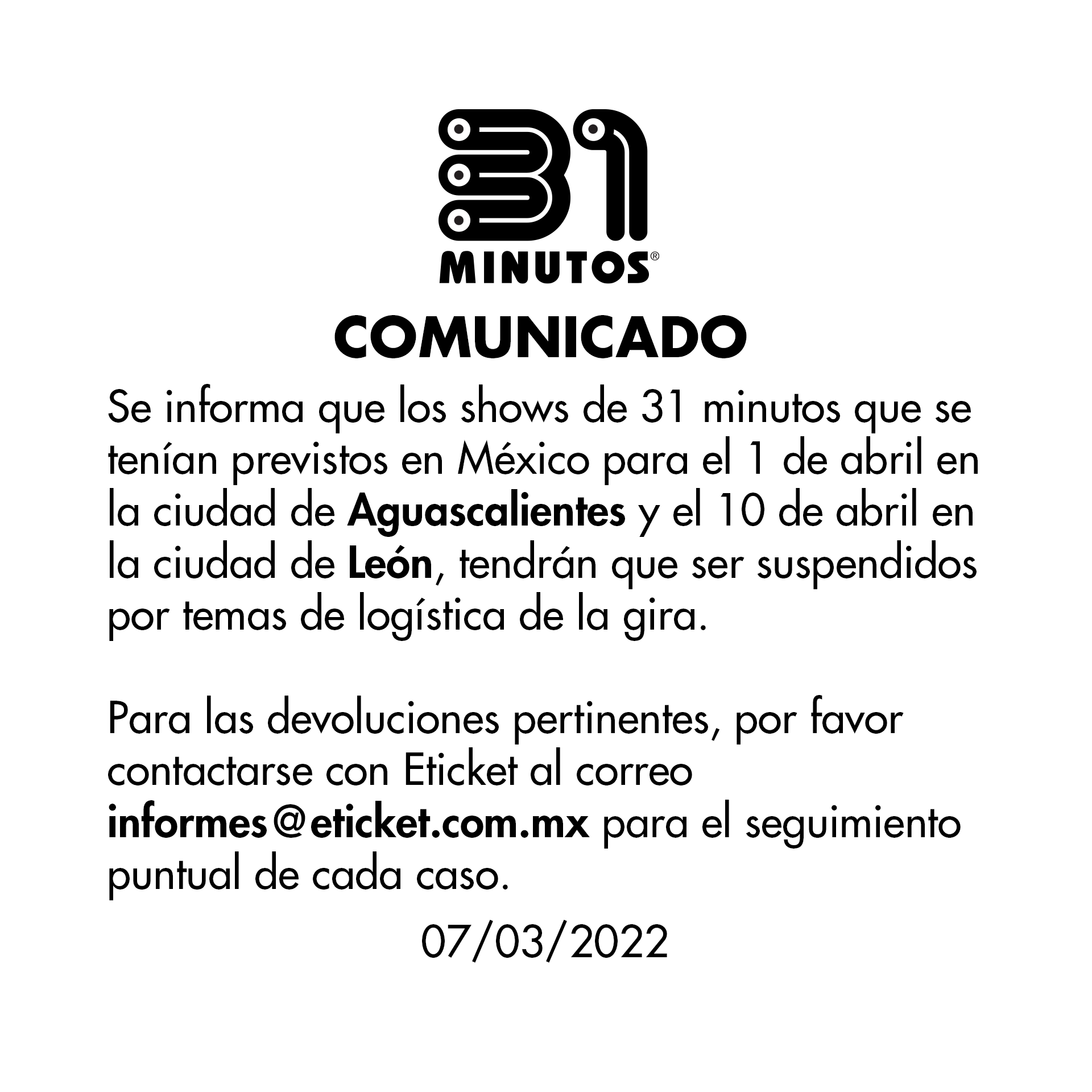 Se suspenden funciones de 31 minutos en Aguascalientes y León